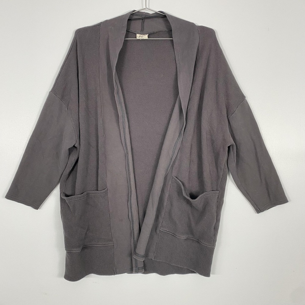 Pact Cardigan Sweater Womens M/L Black Organic Cotton Open Front Knit Pockets